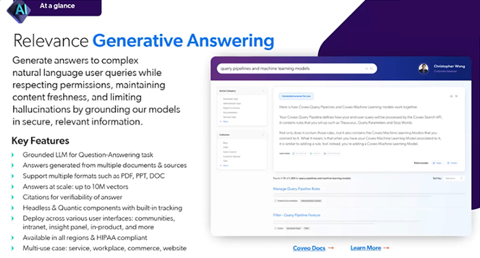 Coveo Relevance Generative Answering key features